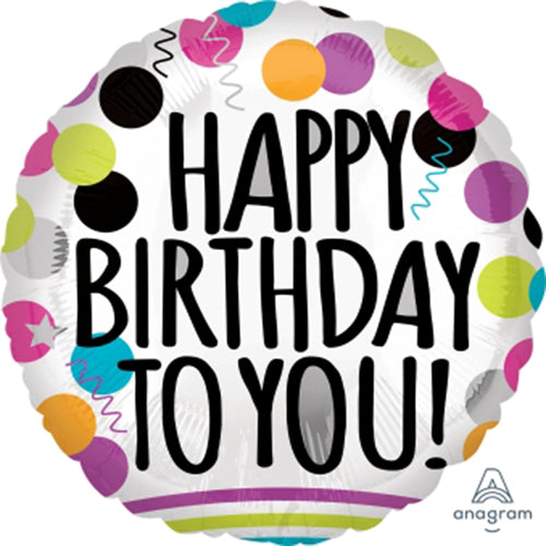 Party Balloon 18CI Hx Black &amp; White Happy Birthday S40