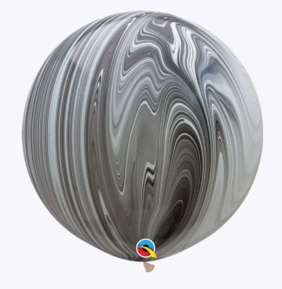 Party Balloon 3FT  Black & White SuperAgate  Balloons -2CT