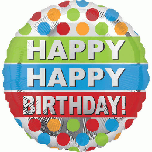 Party Balloon 18" Happy Happy Colorful Dots Birthday Balloon