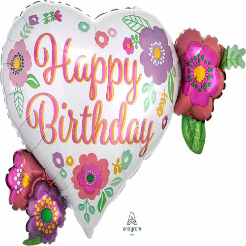 LRG Shape XL HAPPY BDAY FLORAL PRINT