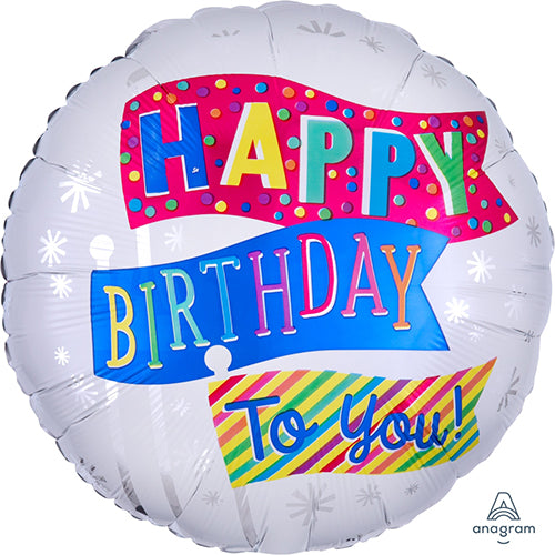 Party Balloon 18CI Hx Happy Birthday Fun Flags S40