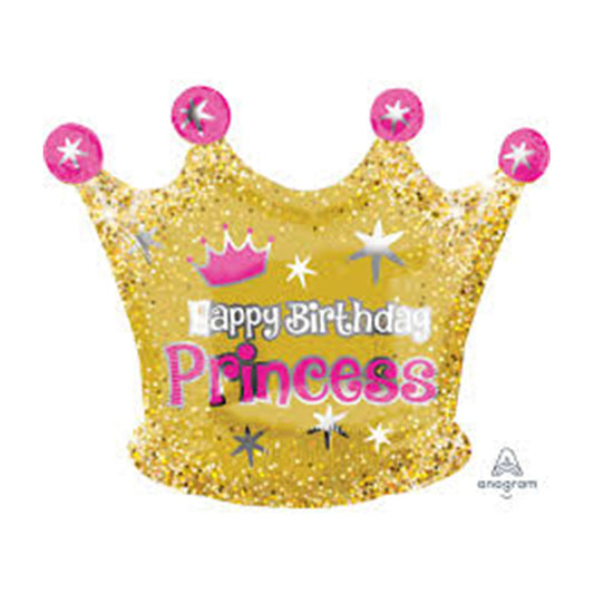 Party Balloon Happy Birtday  Princess Gold Crown 20"  Foil balloon 