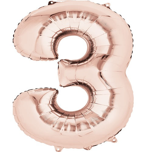 Party Balloons Large Shape Number  (3 )Rose Gold 34" 