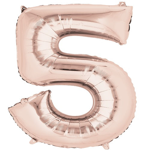 Party Balloons Large Super Shape  Number (5 )Rose Gold 34" 