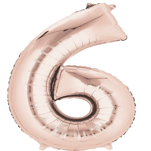 Party Balloons Super Shape Number (6) Rose Gold 34"