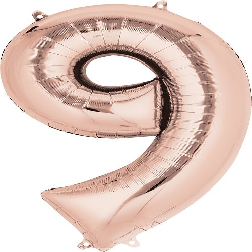 Party Balloons Large Super Shape Number (9 )Rose Gold  34" 