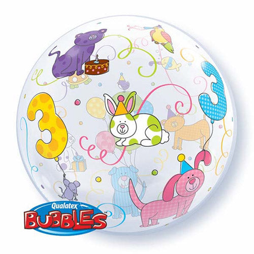 Party Balloon 22" Age 3 Cuddly Pets Bubble Balloon
