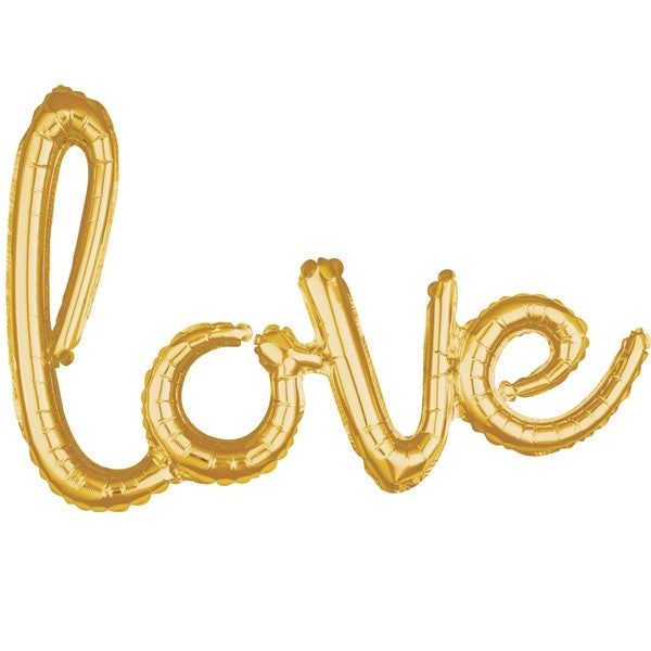 Air-Filled Gold Love Cursive Letter Balloon Banner, 31" in