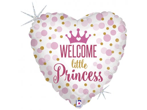 Welcome Little Princess Heart Holographic Print Balloon Foil