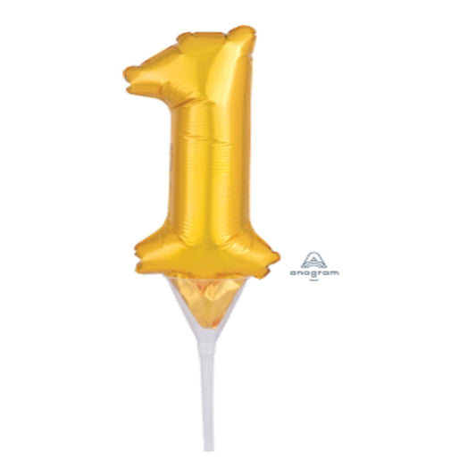 MICRO SHAPE NUMBER 1 GOLD CAKE TOPPER FOIL BALLOON 