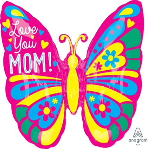 Party Balloon Large Shape Xl Cb Love You Mom Buttrfly