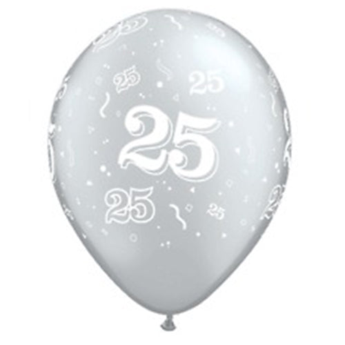Party Balloon 11" 25th Around Silver Balloon Pack