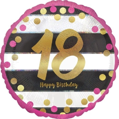 Party Balloon S60 18CI Holo Pink &amp; Gold Milestone 18 S55