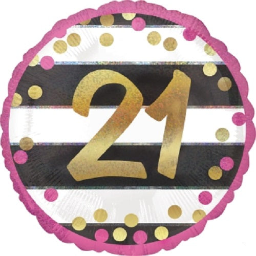 Party Balloon S60 18CI Holo Pink &amp; Gold Milestone 21 S55