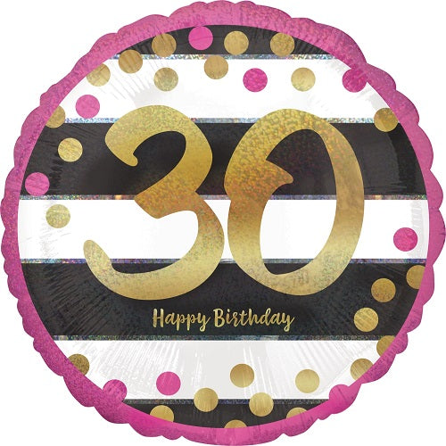 Party Balloon S60 18CI Holo Pink &amp; Gold Milestone 30 S55