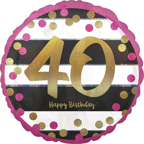 Party Balloon S60 18CI Holo Pink &amp; Gold Milestone 40 S55