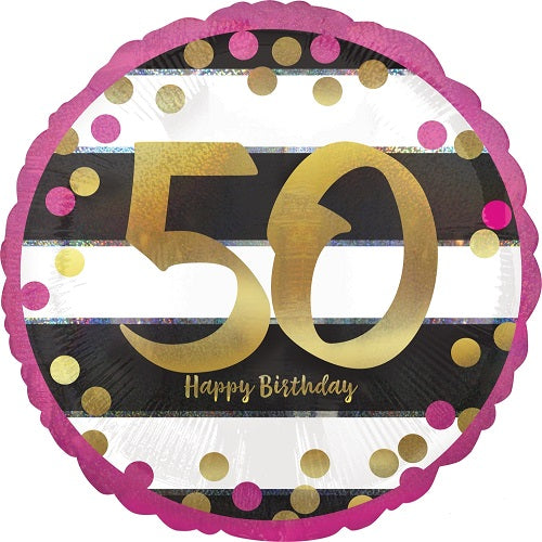 Party Balloon S60 18CI Holo Pink &amp; Gold Milestone 50 S55