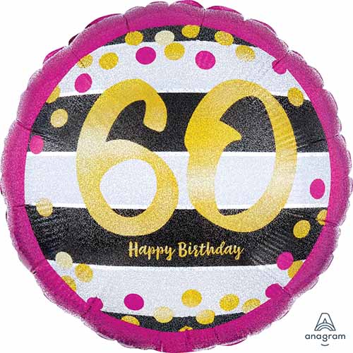Party Balloon 18CI Holo Pink &amp; Gold Milestone S55