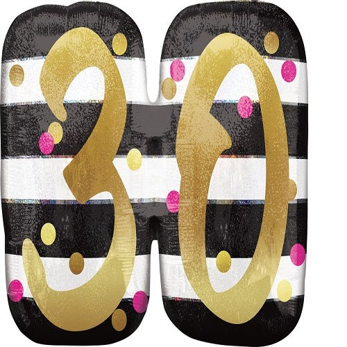 Party Balloons P40 LRG SHPI Holo Pink&amp;Gold Milestone 30