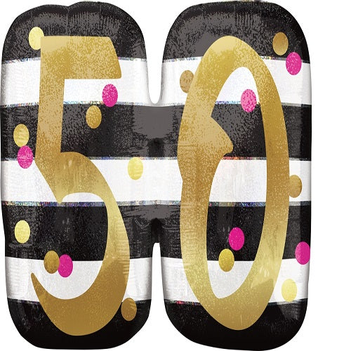 Party Balloon P40 Lrg Shpi Holo Pink&amp;Gold Milestone 50 P40