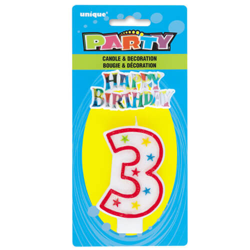 Party Balloon 4" No. 3 Glitter Birthday Candle 
