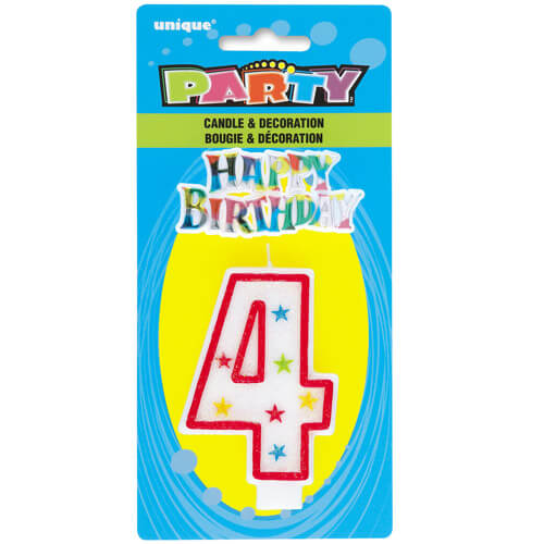 Party Balloon 4" No. 4 Glitter Birthday Candle 