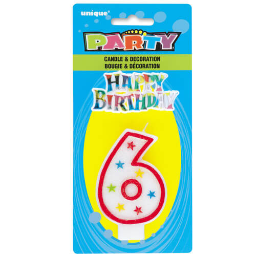 Party Balloon 4" Number 6 Glitter Birthday Candle