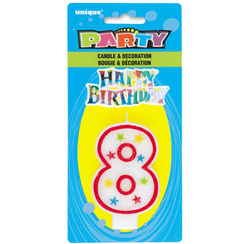 Party Balloon 4" Glitter #8 Birthday Candle 