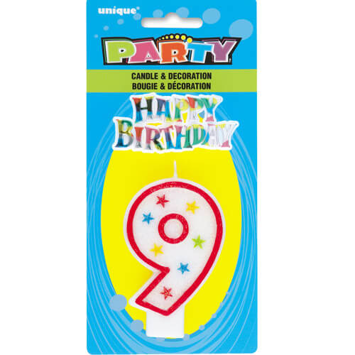 Party Balloon 4" No. 9 Glitter Birthday Candle