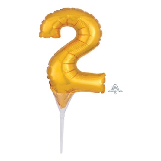 MICRO SHAPE NUMBER 2 GOLD FOIL BALLOON CAKE TOPPER 