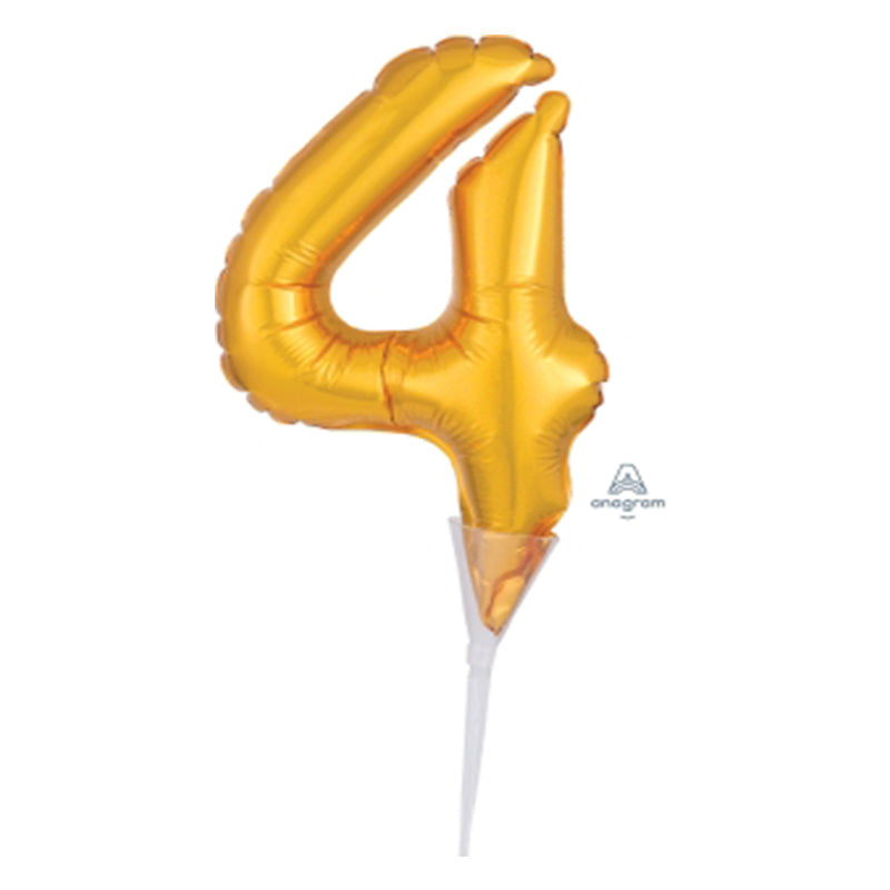 MICRO SHAPE NUMBER 4 GOLD FOIL BALLOON CAKE TOPPER 