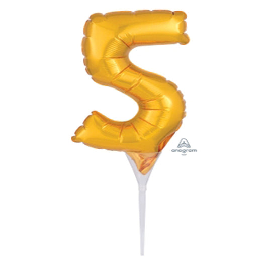 MICRO SHAPE NUMBER 5 GOLD FOIL BALLOON CAKE TOPPER 