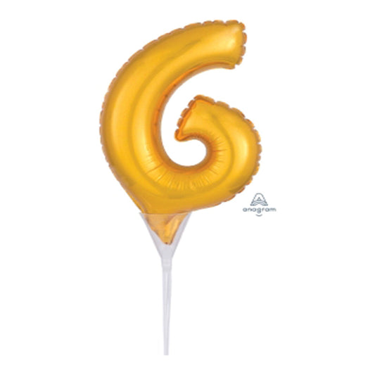 MICRO SHAPE NUMBER 6 GOLD FOIL BALLOON CAKE TOPPER 