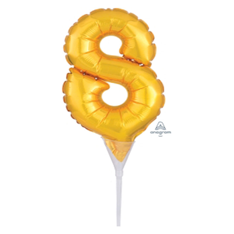 MICRO SHAPE NUMBER 8 GOLD FOIL BALLOON CAKE TOPPER 