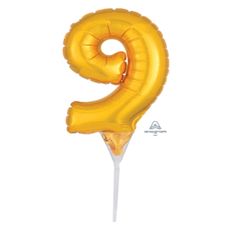 MICRO SHAPE NUMBER 9 GOLD FOIL BALLOON CAKE TOPPER 