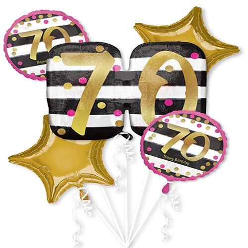Party Balloon Pink & Gold Milestone 70th Birthday Balloon Bunch