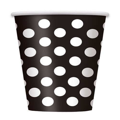 Party Balloon 12Oz Black Dots Cups 6 Ct