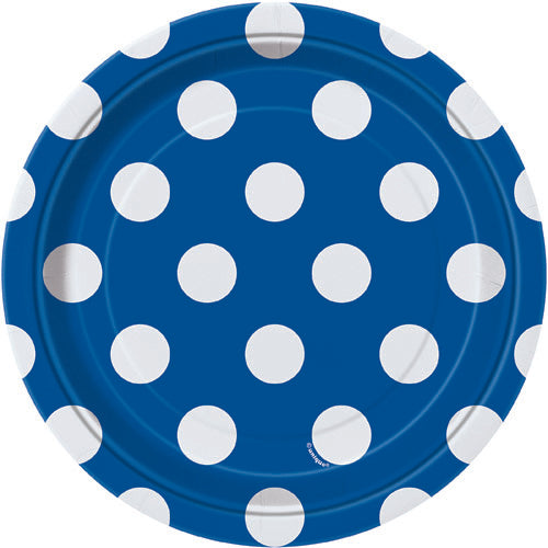 Party Balloons- 7" Royal Blue Dots Plates