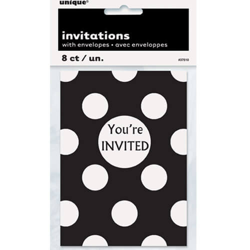 Party supplies BLACK POLKA DOT INVITATIONS