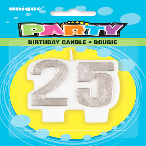 party Balloon Silver Number 25 Birthday Candle   