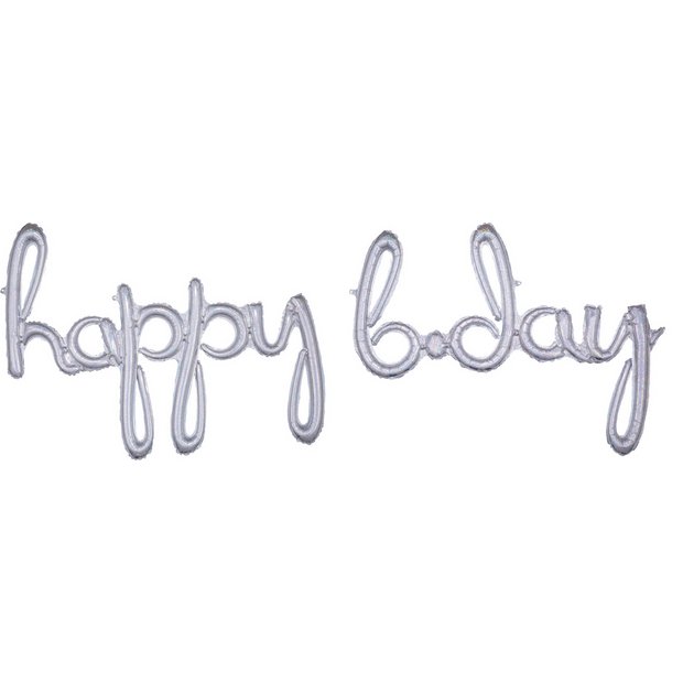 Air-Filled Silver Happy B-Day Cursive Letter Balloon Banners 2ct