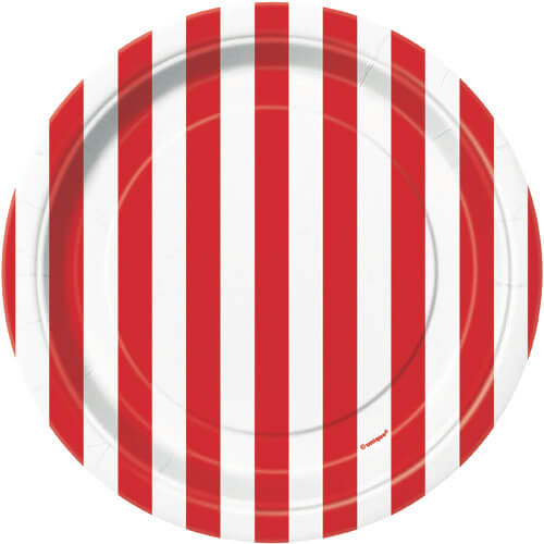Party Balloons Casino Tablewares 7" Red Stripe Paper Plates