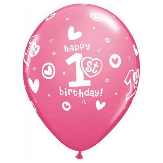 Party Balloon 11" 1st Birthday Circle Hearts Girl Latex Balloon-50CT