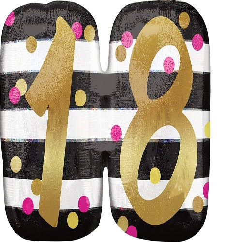 Party Balloons P40 LRG SHPI Holo Pink&amp;Gold Milestone 18