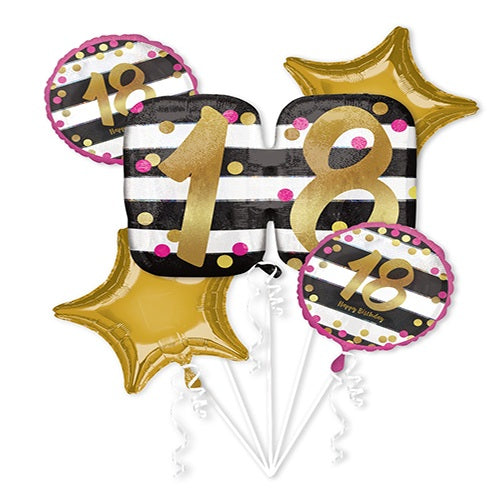 Party Balloons Pink & Gold Milestone 18 Bunch