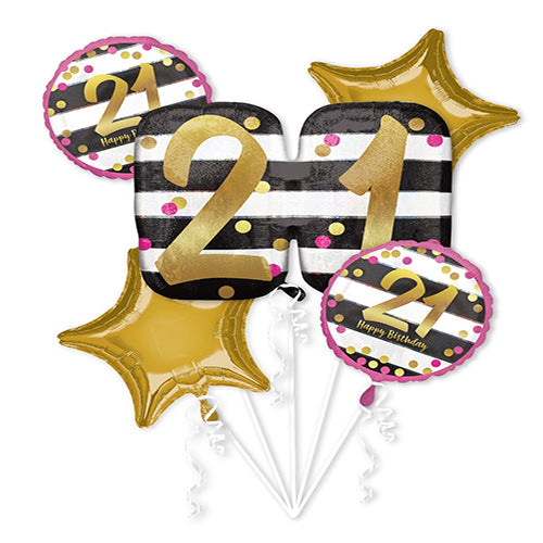 Party Balloon Pink &amp; Gold Milestone 21 Bunch P75