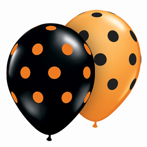 Party  Balloon 11" Round Orange Black Dots Latex Balloons- 50CT