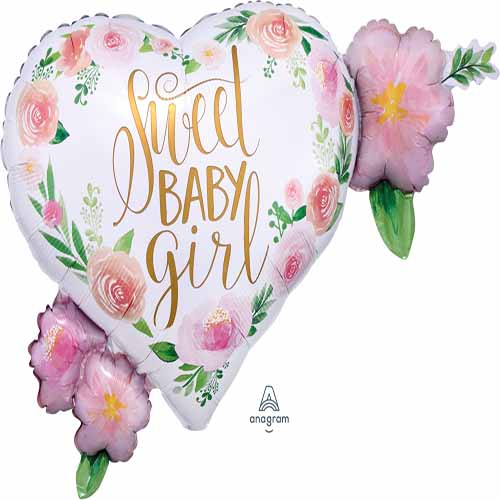 Party Balloon Lrg Shape Xl Floral Baby Girl