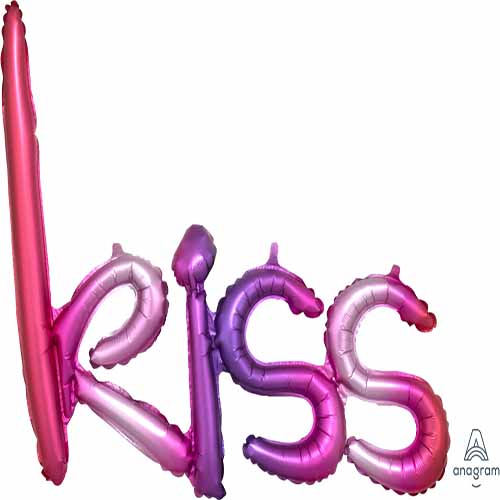 Air-Filled Pink & Purple Gradient Kiss Cursive Letter Balloon Banner