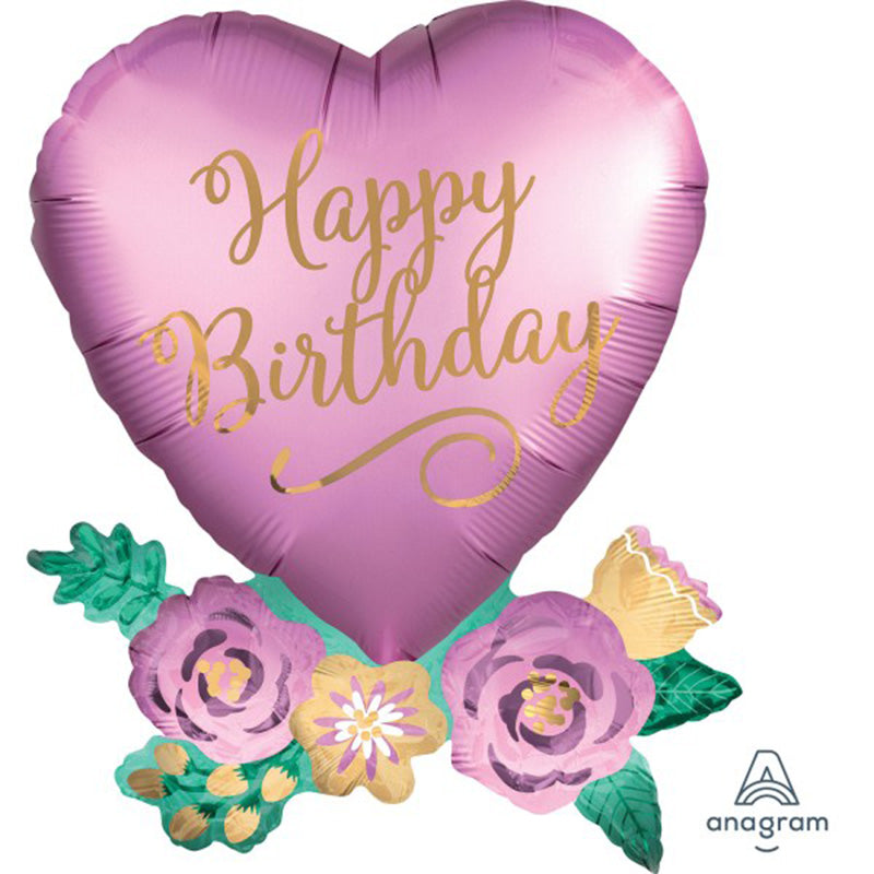 LARGE SHAPE BDAY SATIN HEART FLOWERS